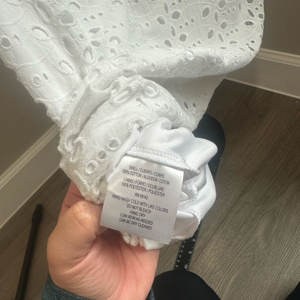 London Times 100% Cotton White Eyelet Short Sleeve Shift Mini Dress - Picture 12 of 12